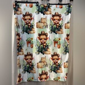 Boy Highland Cow on Tractor Plush Throw Blanket